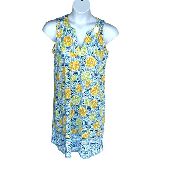 LANDS' END, SIZE M, SUNDRESS WHITE AND BLUE WITH ORANGES - Picture 1 of 4